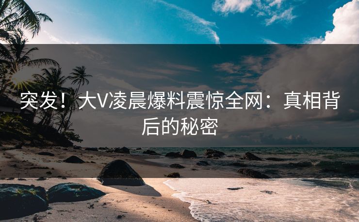 突发！大V凌晨爆料震惊全网：真相背后的秘密