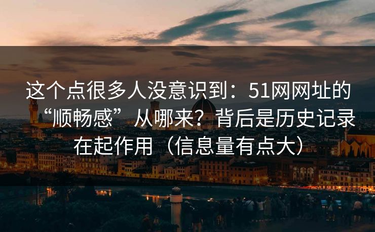 这个点很多人没意识到：51网网址的“顺畅感”从哪来？背后是历史记录在起作用（信息量有点大）